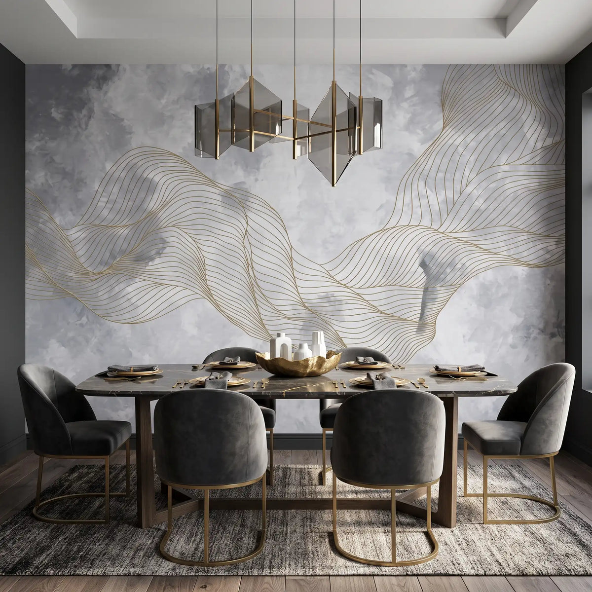 Pale Grey Marble Wallpaper Mural – Dining Room