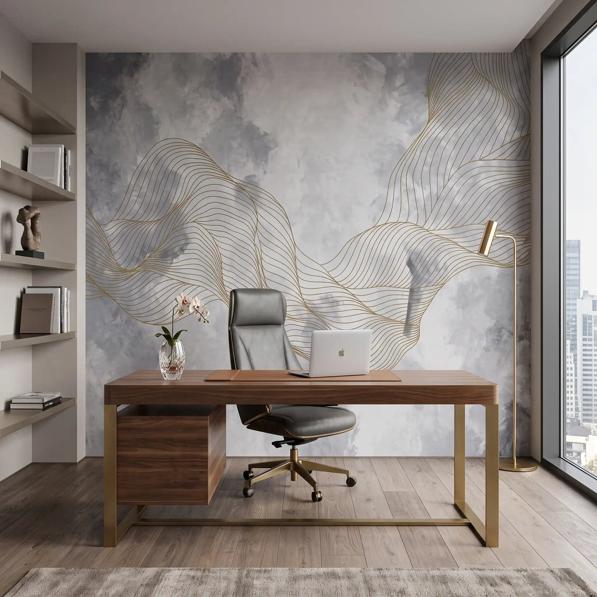 Pale Grey Marble Wallpaper Mural – Office