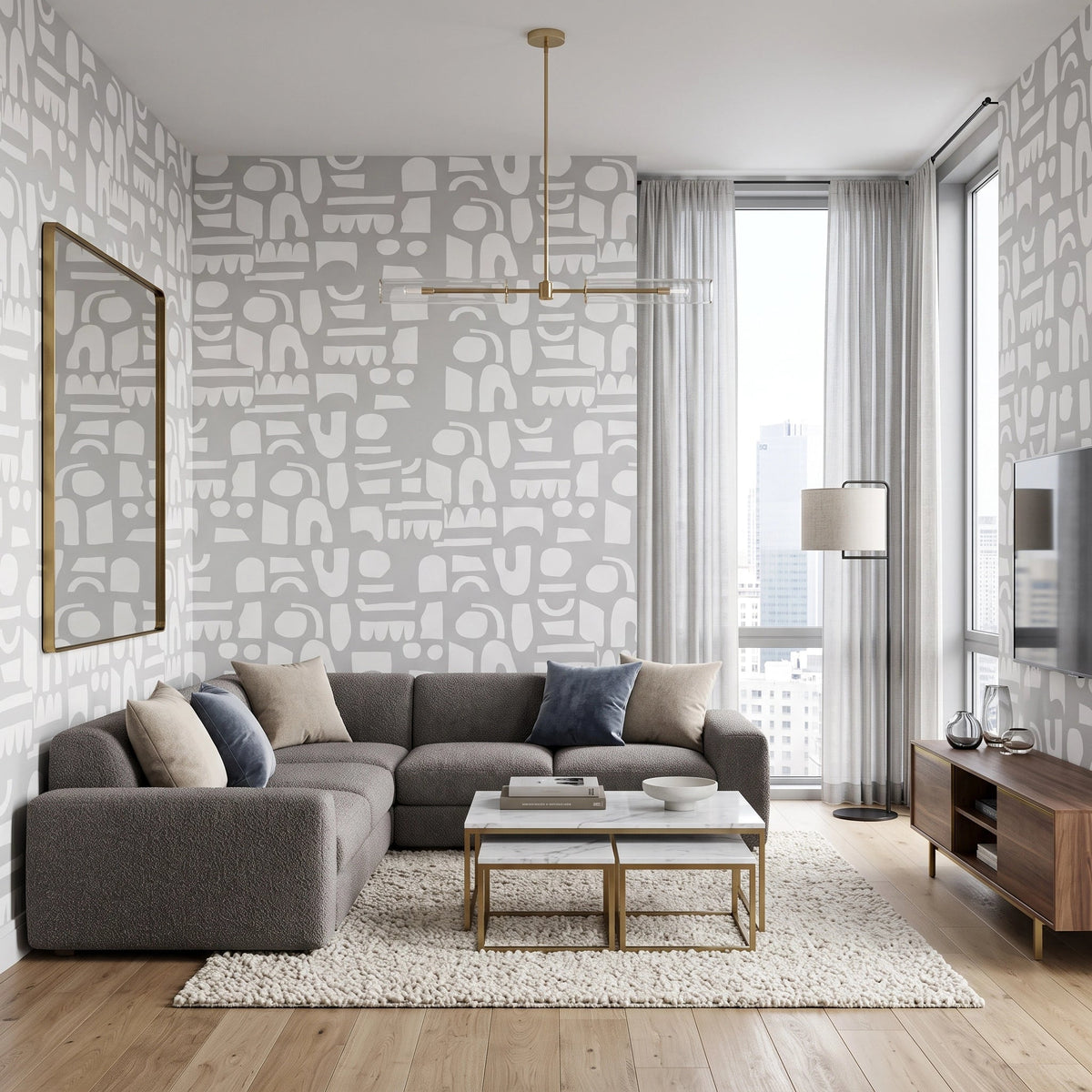 Paper Cut-Out Shapes Wallpaper – Cloud Grey