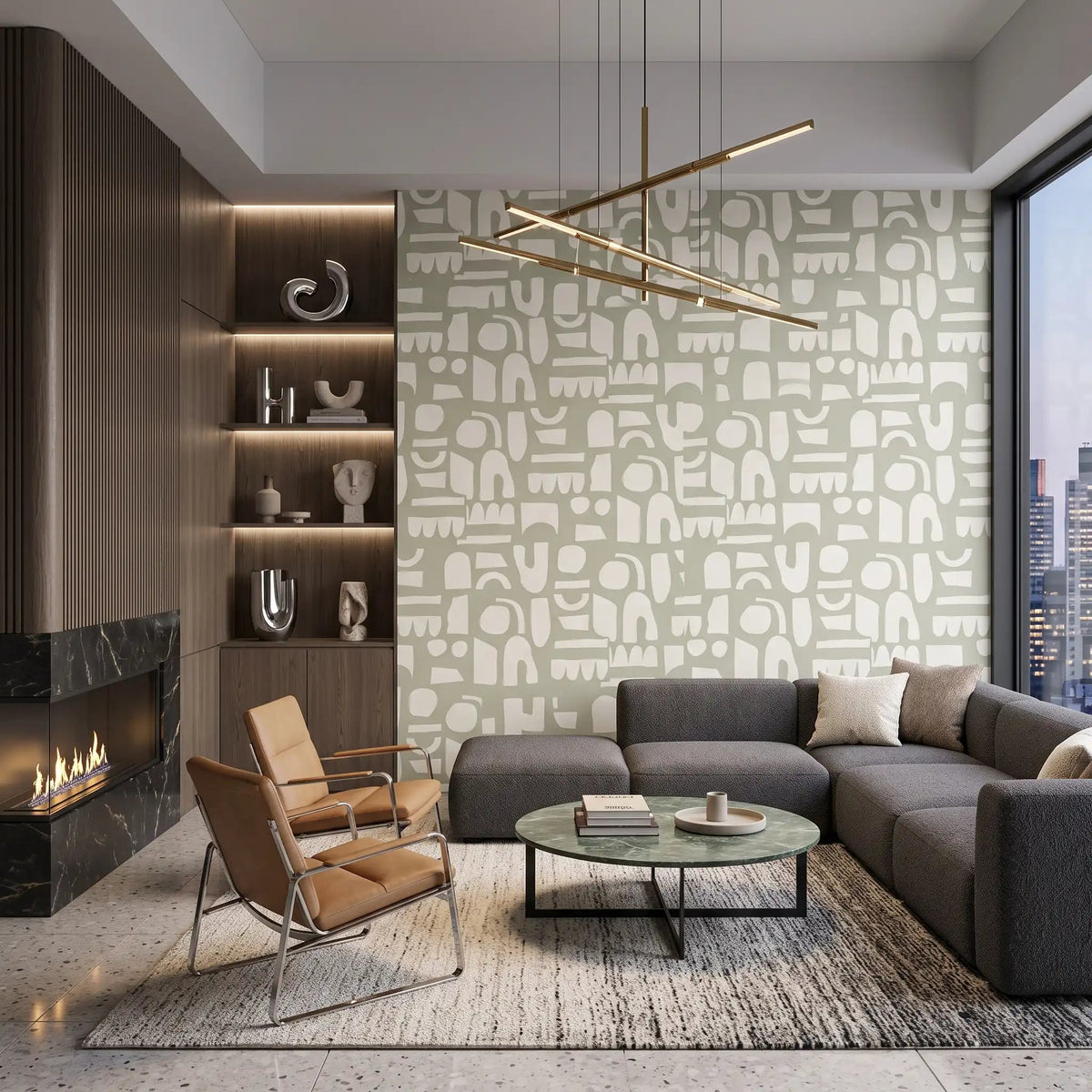Paper Cut-Out Shapes Wallpaper – Sage Olive