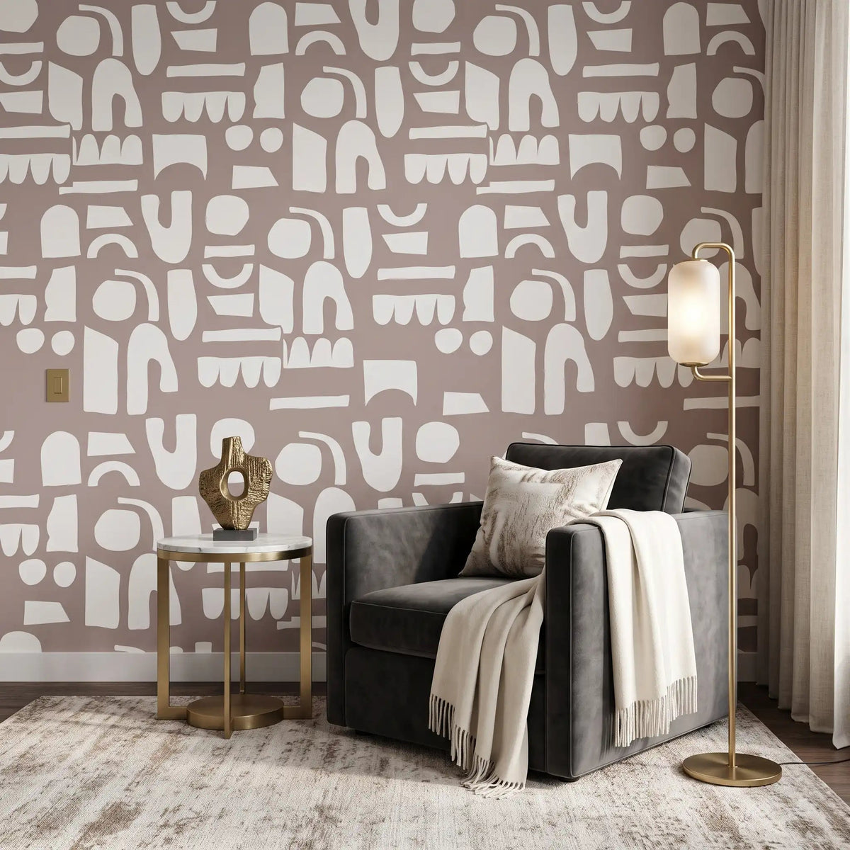 Paper Cut-Out Shapes Wallpaper – Soft Blush