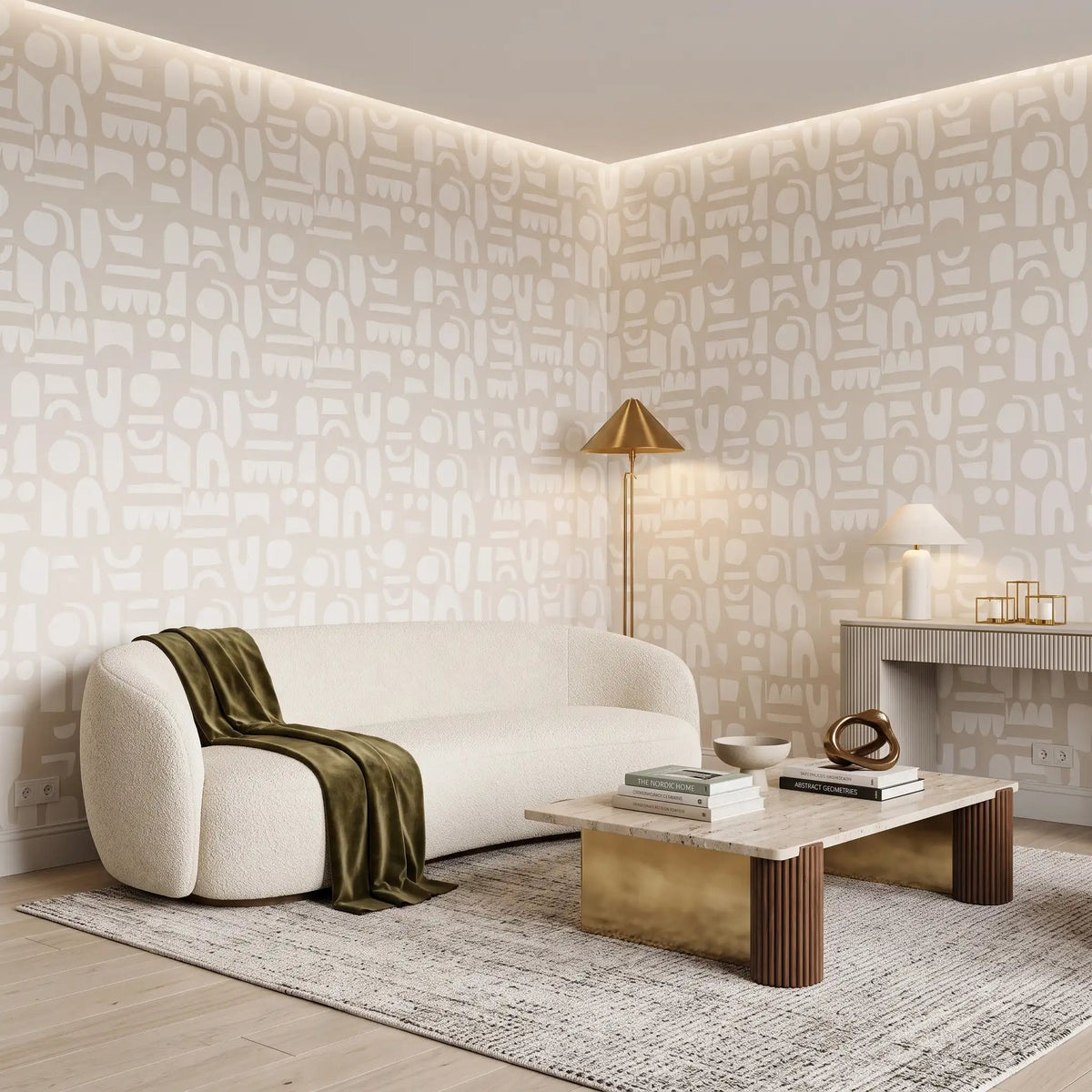 Paper Cut-Out Shapes Wallpaper – Warm Greige