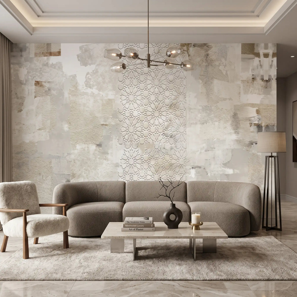 Pearl Ivory Texture Wallpaper Mural – Living Room