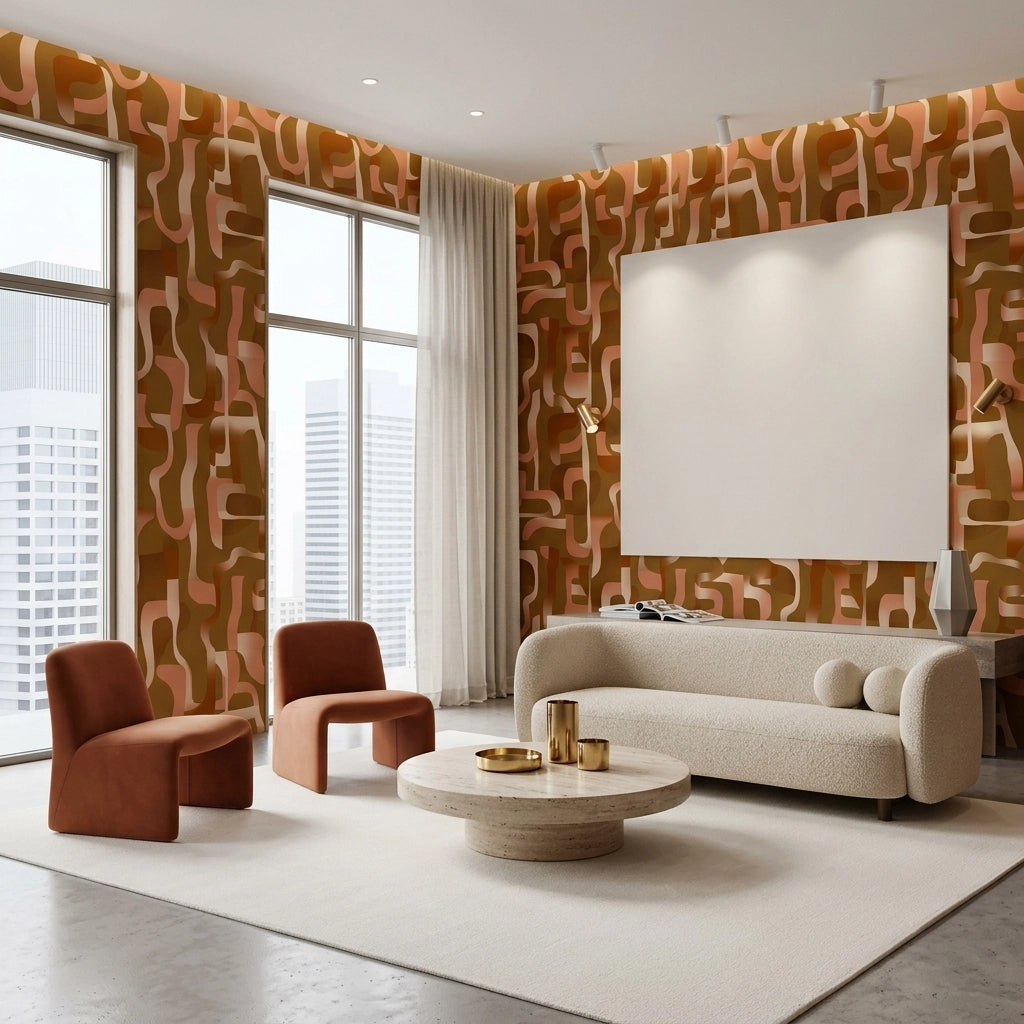 Retro Curved Shapes Wallpaper – Amber Bronze