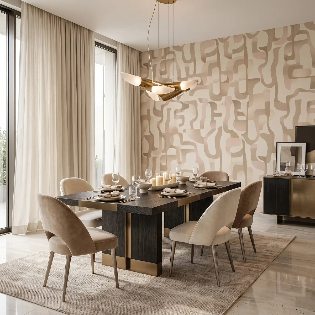 Retro Curved Shapes Wallpaper – Champagne Blush