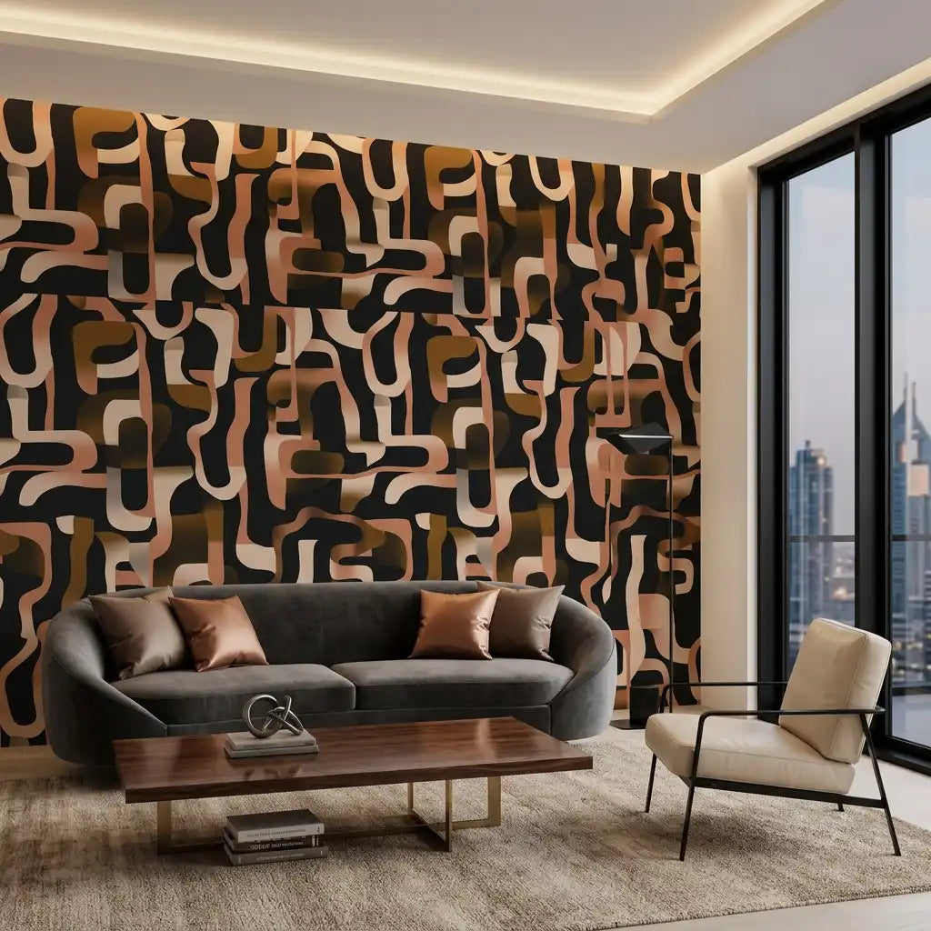 Retro Curved Shapes Wallpaper – Midnight Copper
