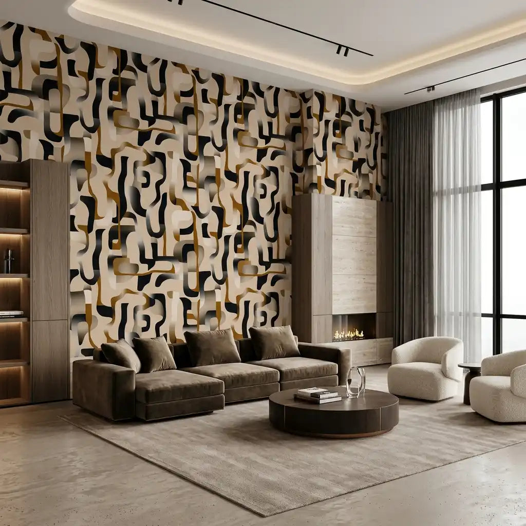 Retro Curved Shapes Wallpaper – Noir Sand