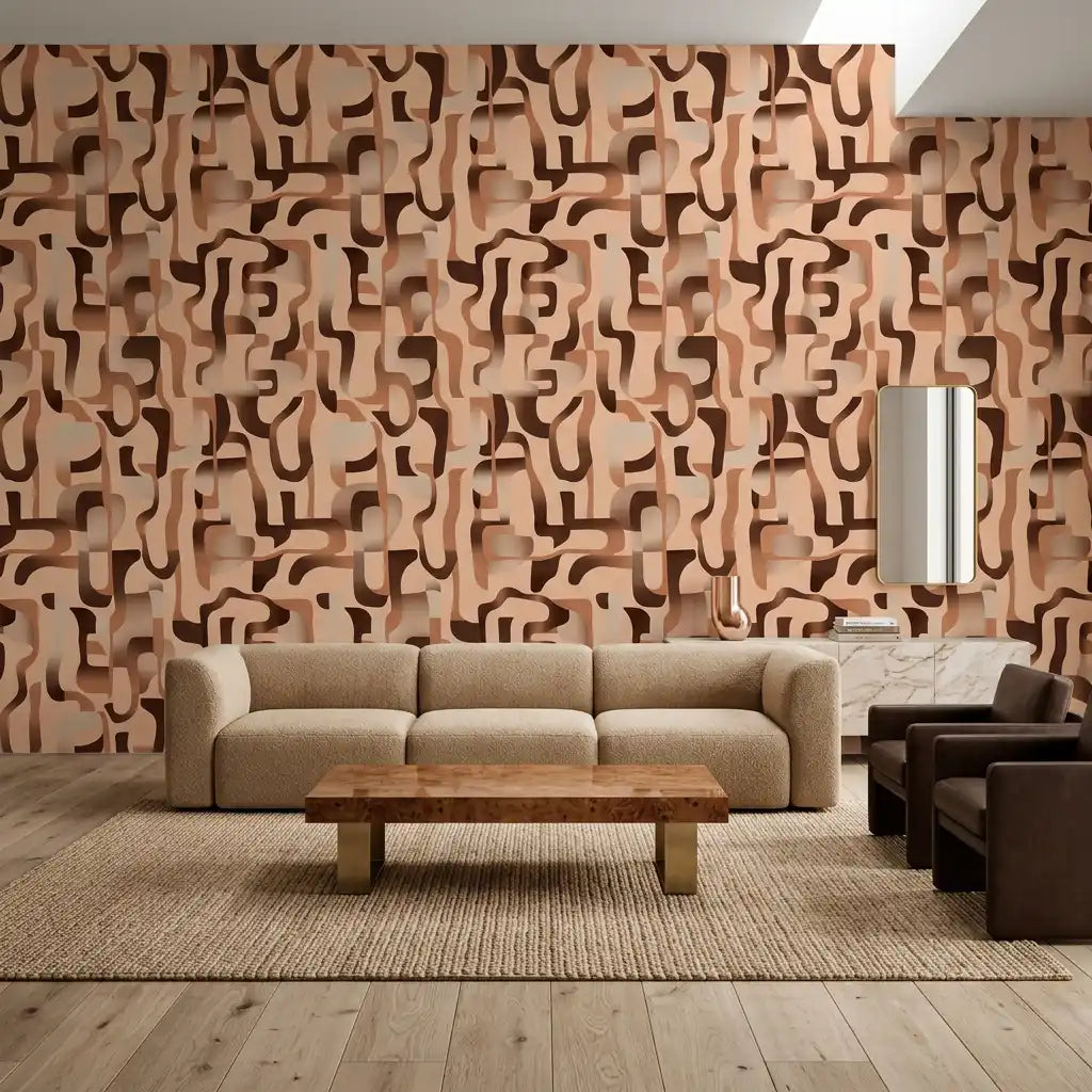 Retro Curved Shapes Wallpaper – Peach Clay