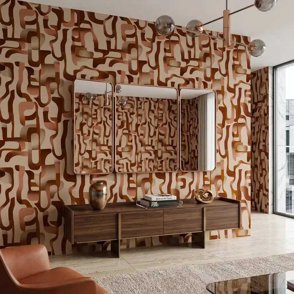 Retro Curved Shapes Wallpaper – Terracotta Sand