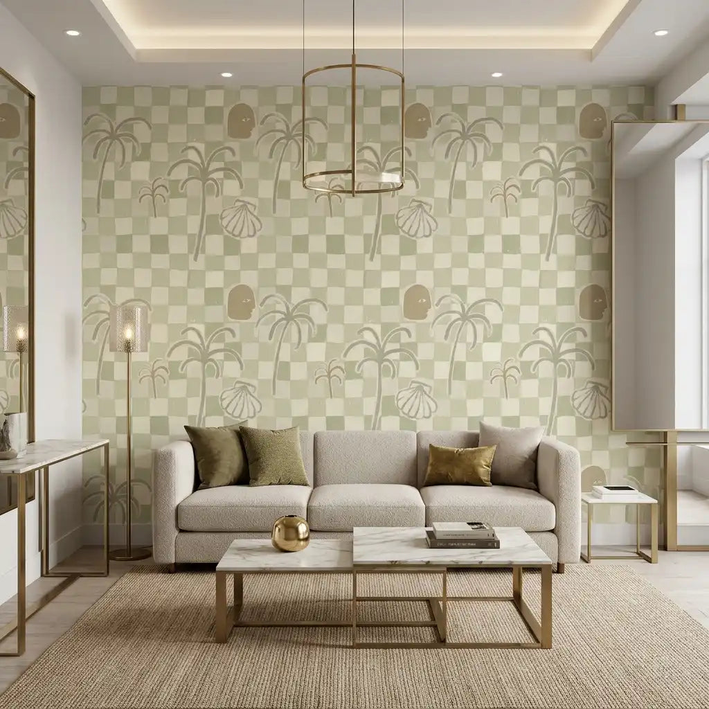 Riviera Palms Checkerboard Wallpaper – Pistachio