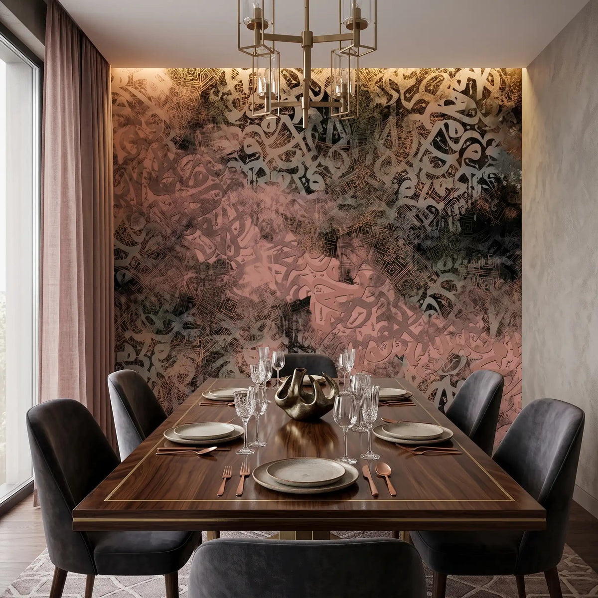 Rose Arabic Calligraphy Wallpaper Mural – Dining Room