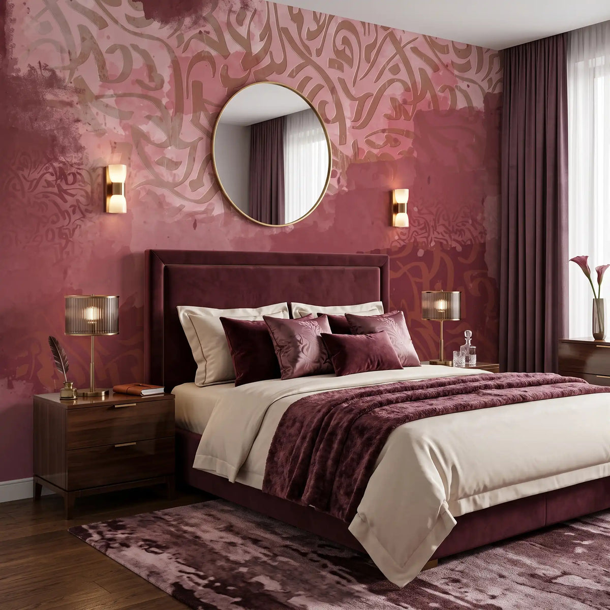 Ruby Gold Abstract Wallpaper Mural – Bedroom