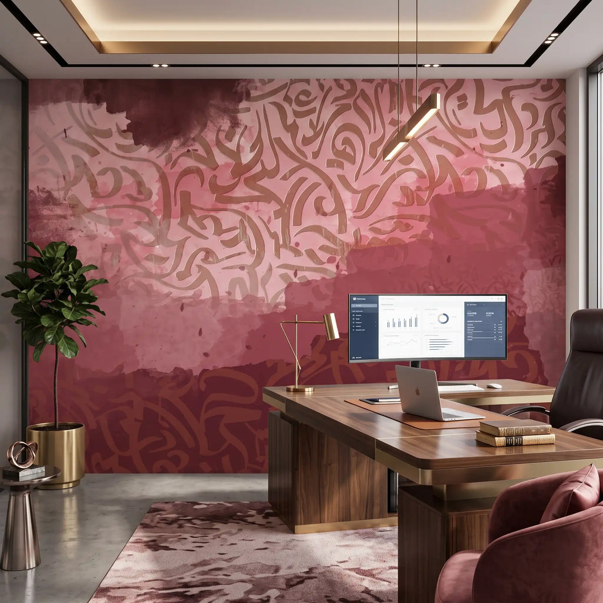 Ruby Gold Abstract Wallpaper Mural – Office