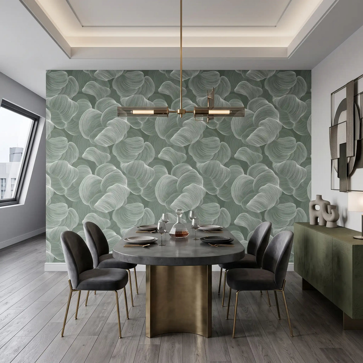 Sage Green Texture Wallpaper Mural – Dining Room