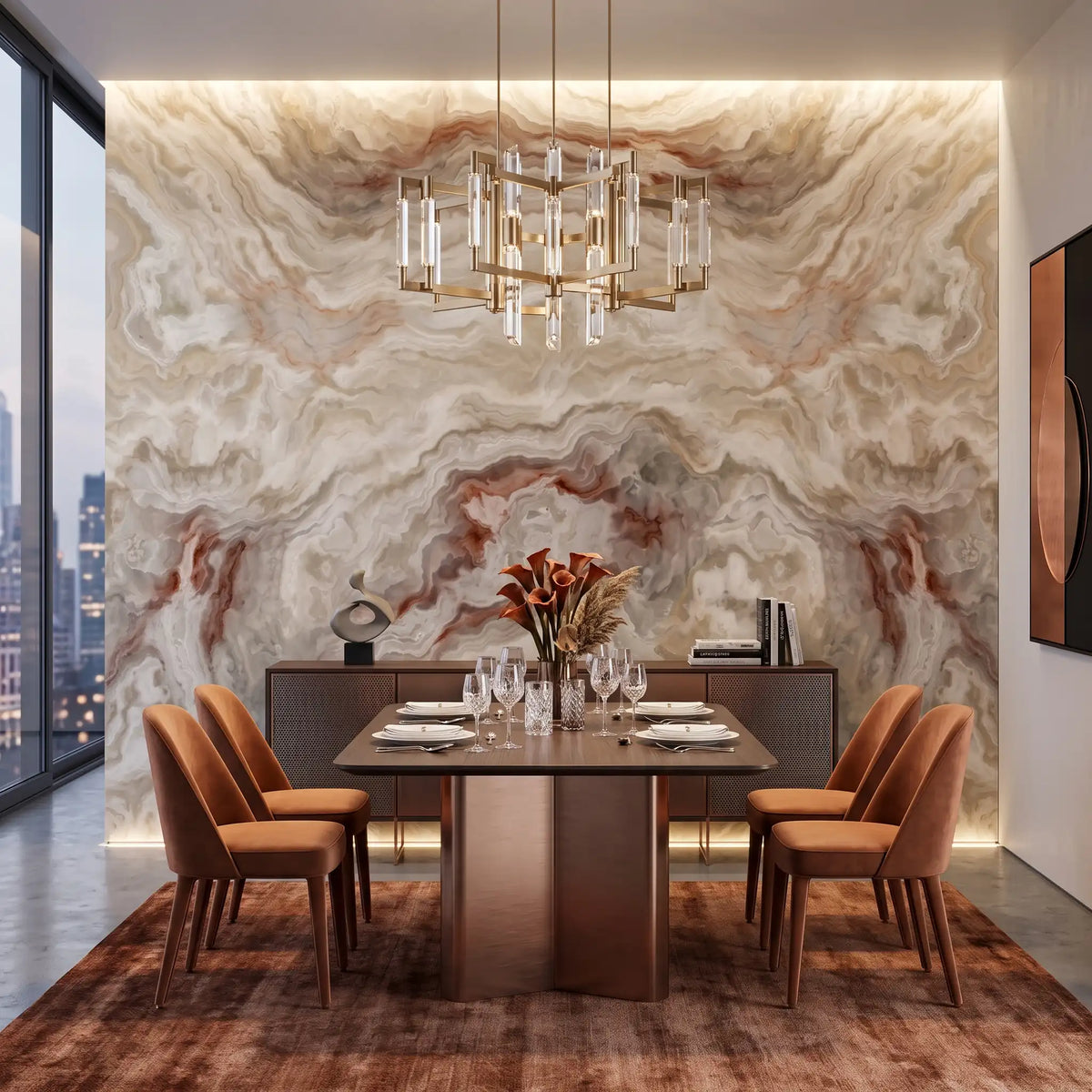 Sand Agate Wave Wallpaper Mural – Dining Room
