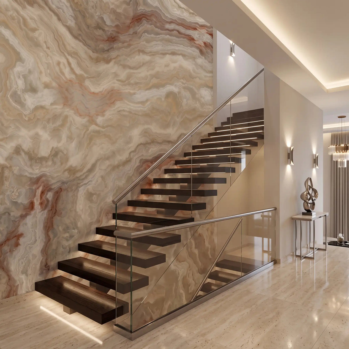 Sand Agate Wave Wallpaper Mural – Staircase