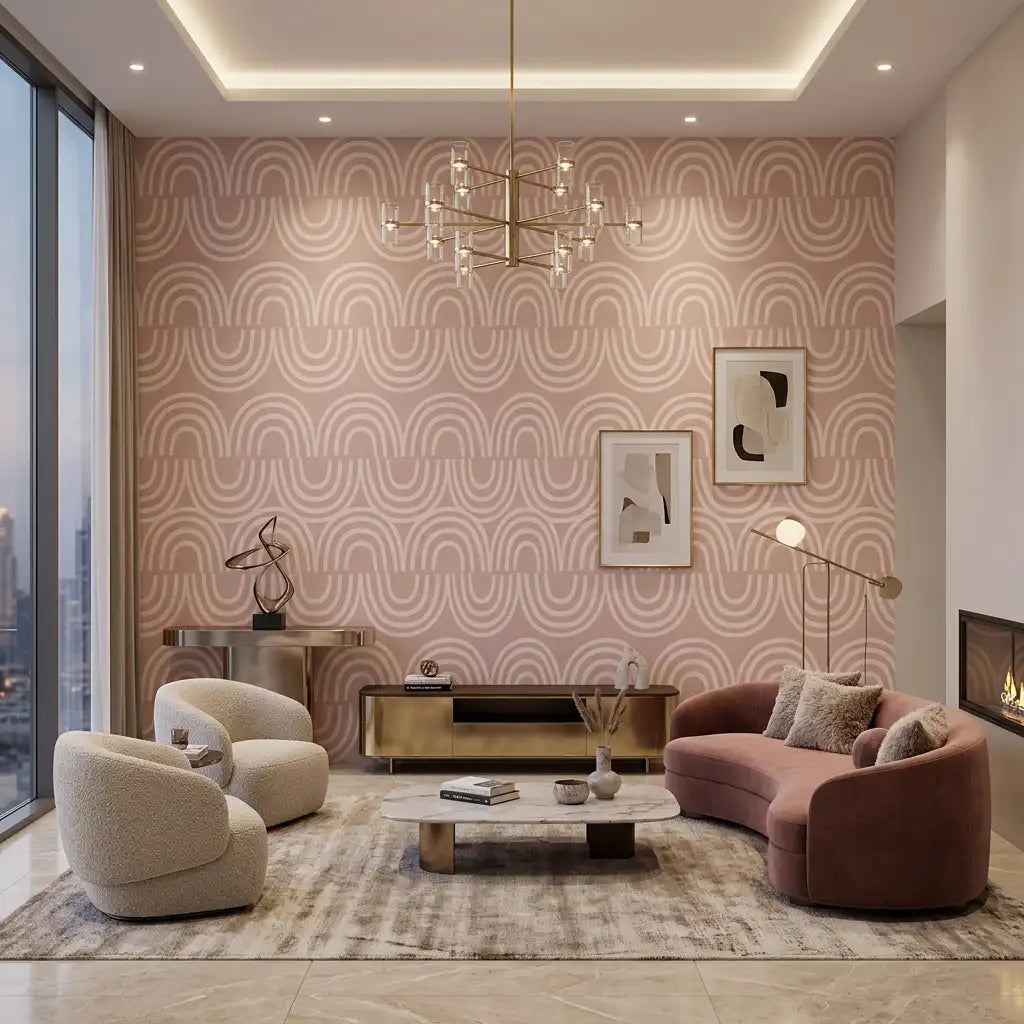 Scalloped Wave Wallpaper – Dusty Blush