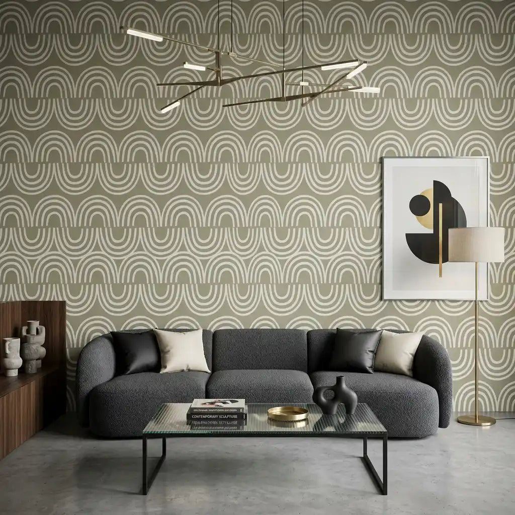 Scalloped Wave Wallpaper – Sage Linen