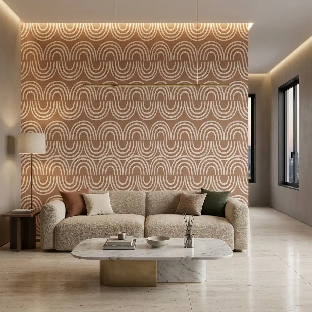 Scalloped Wave Wallpaper – Toasted Caramel