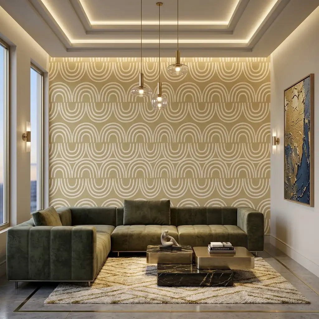 Scalloped Wave Wallpaper – Wheat Gold