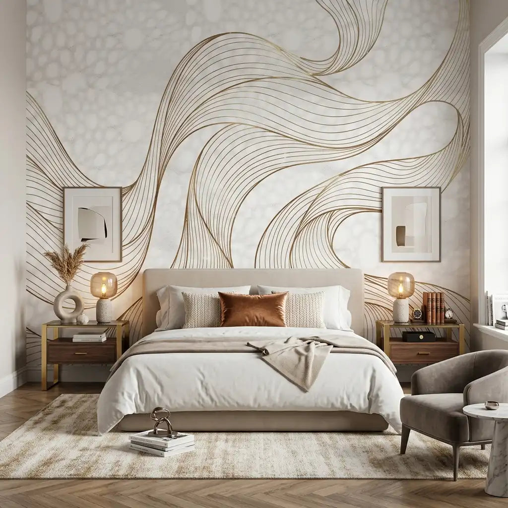 Silk Flow Line Wallpaper Mural – Bedroom