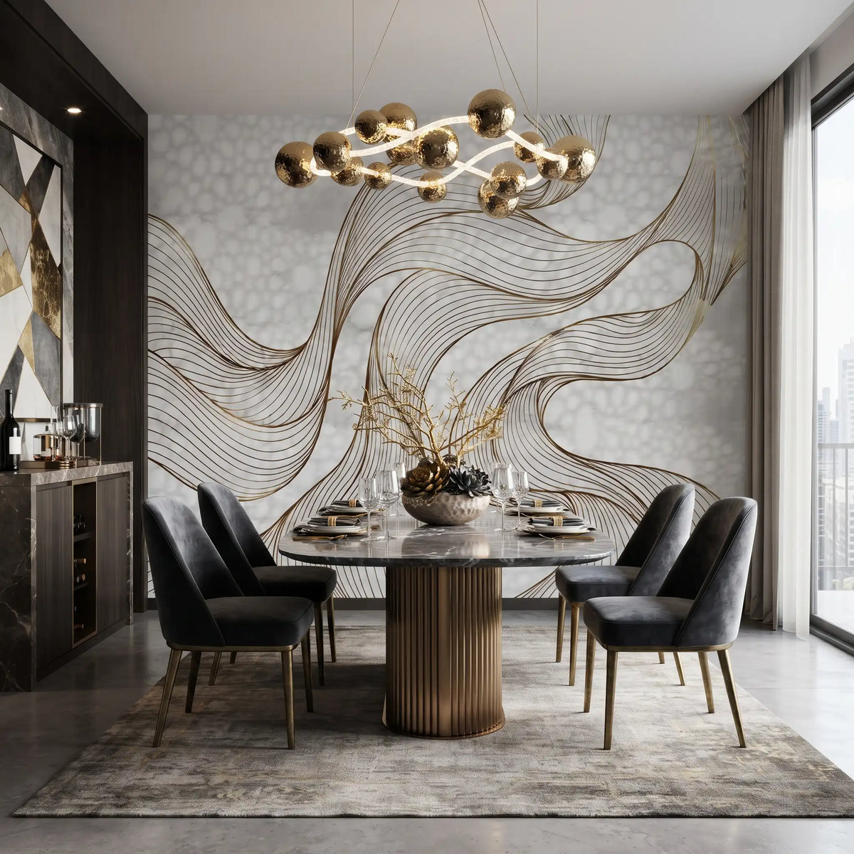 Silk Flow Line Wallpaper Mural – Dining Room