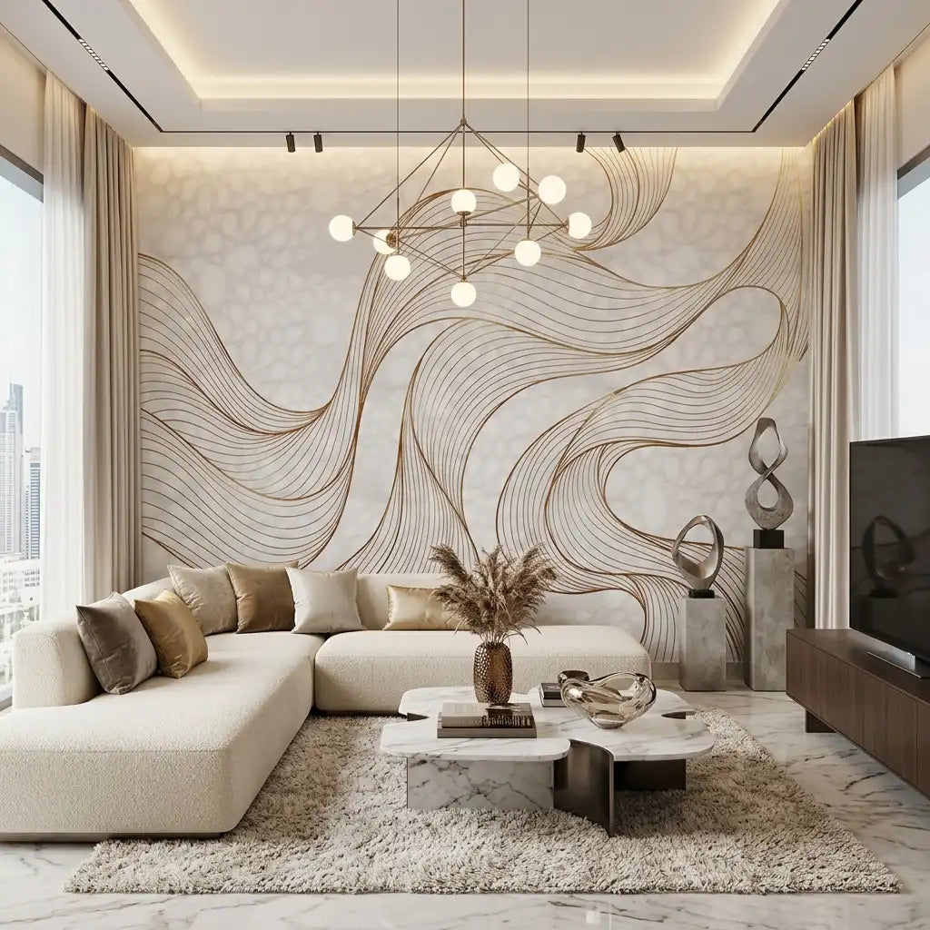 Silk Flow Line Wallpaper Mural – Living Room