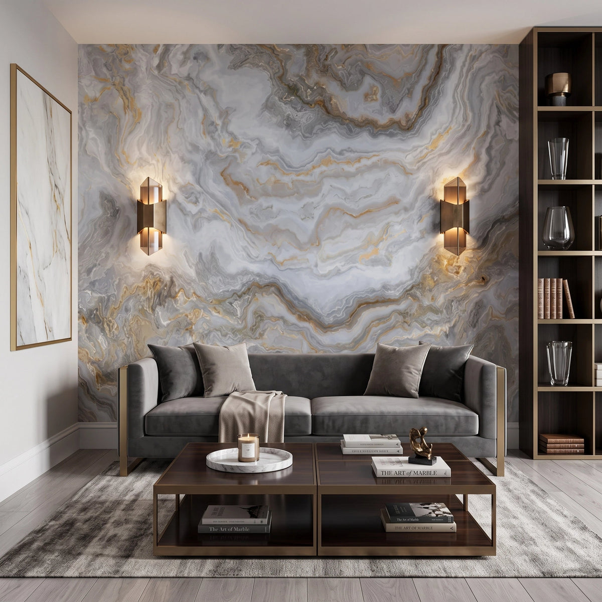 Silver Marble with Gold Veins Wallpaper Mural – Living Room