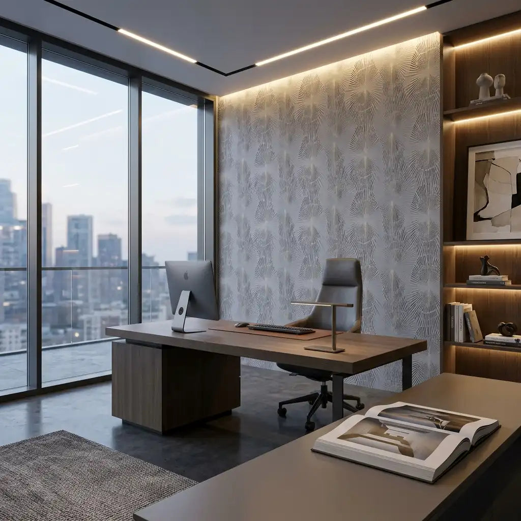 Slate Blue Linen Texture Wallpaper – Office