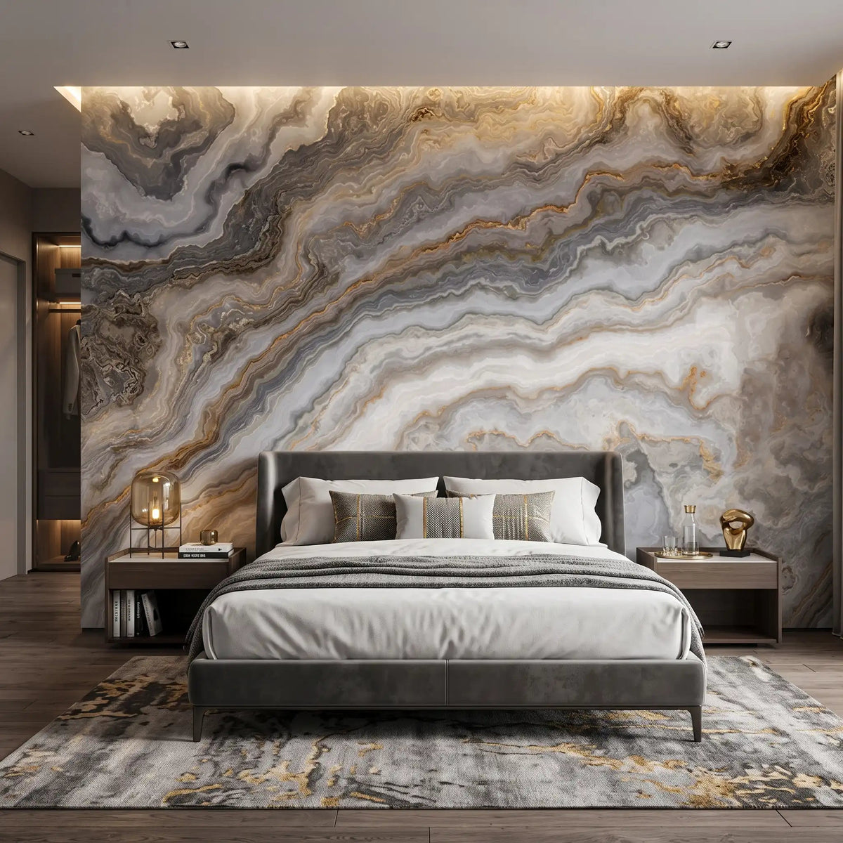 Smoky Agate Marble Wallpaper Mural – Bedroom