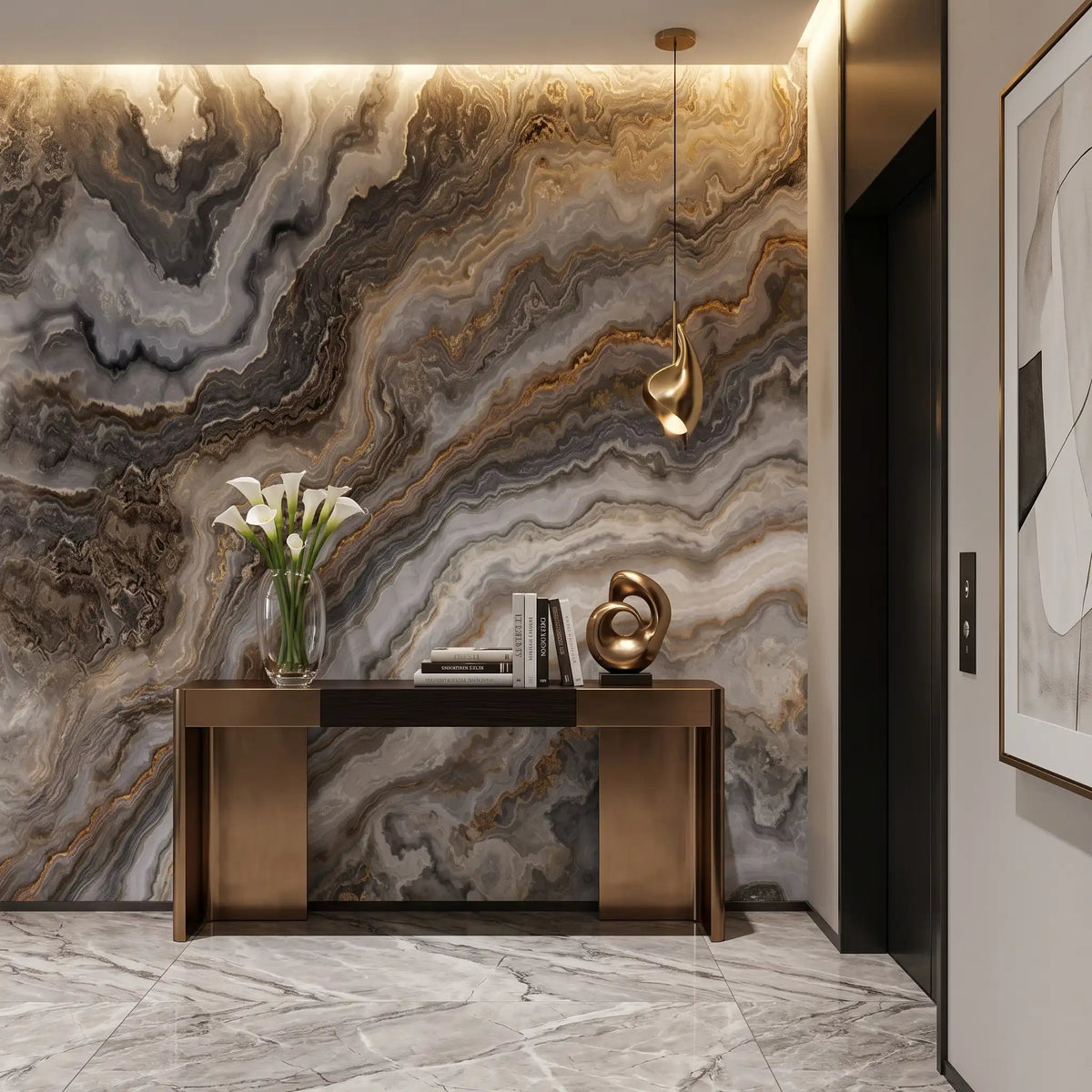 Smoky Agate Marble Wallpaper Mural – Hallway