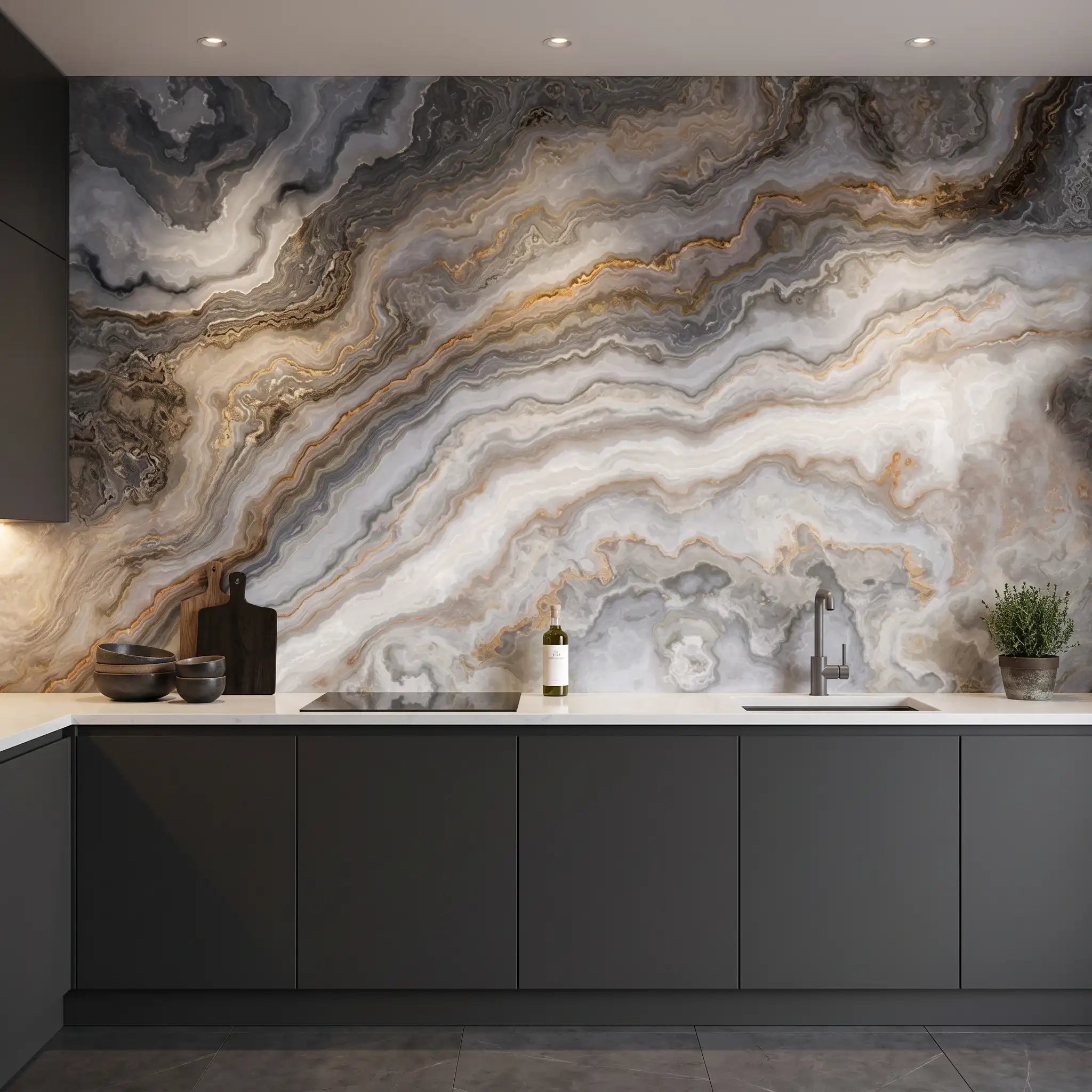 Smoky Agate Marble Wallpaper Mural – Kitchen