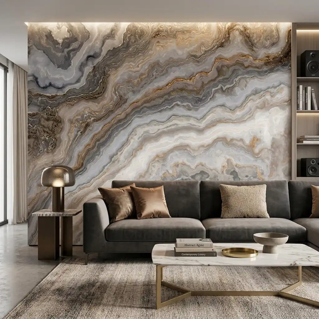 Smoky Agate Marble Wallpaper Mural – Living Room