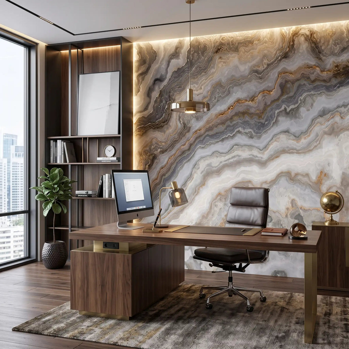 Smoky Agate Marble Wallpaper Mural – Office