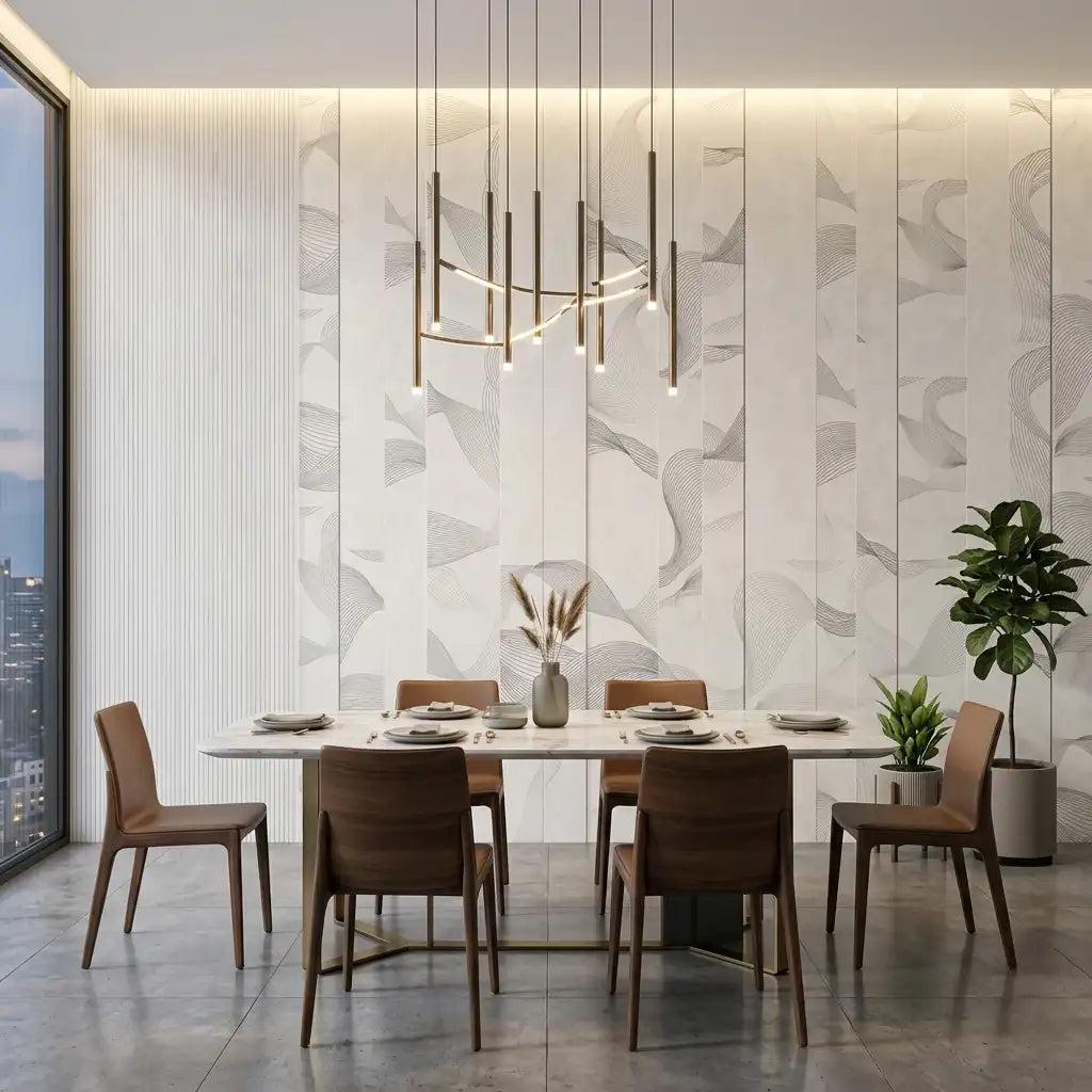 Soft Botanical Line Wallpaper Mural – Dining Room