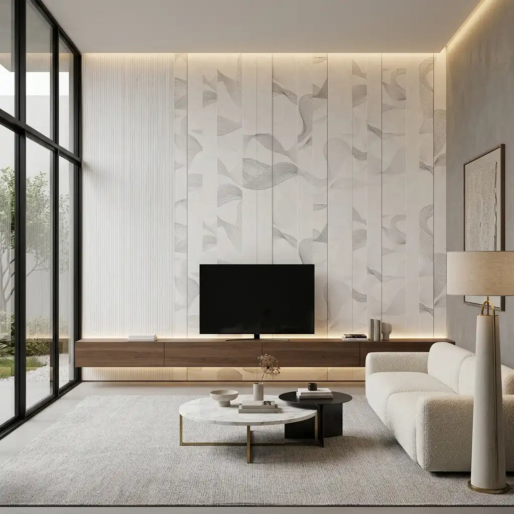 Soft Botanical Line Wallpaper Mural – Living Room