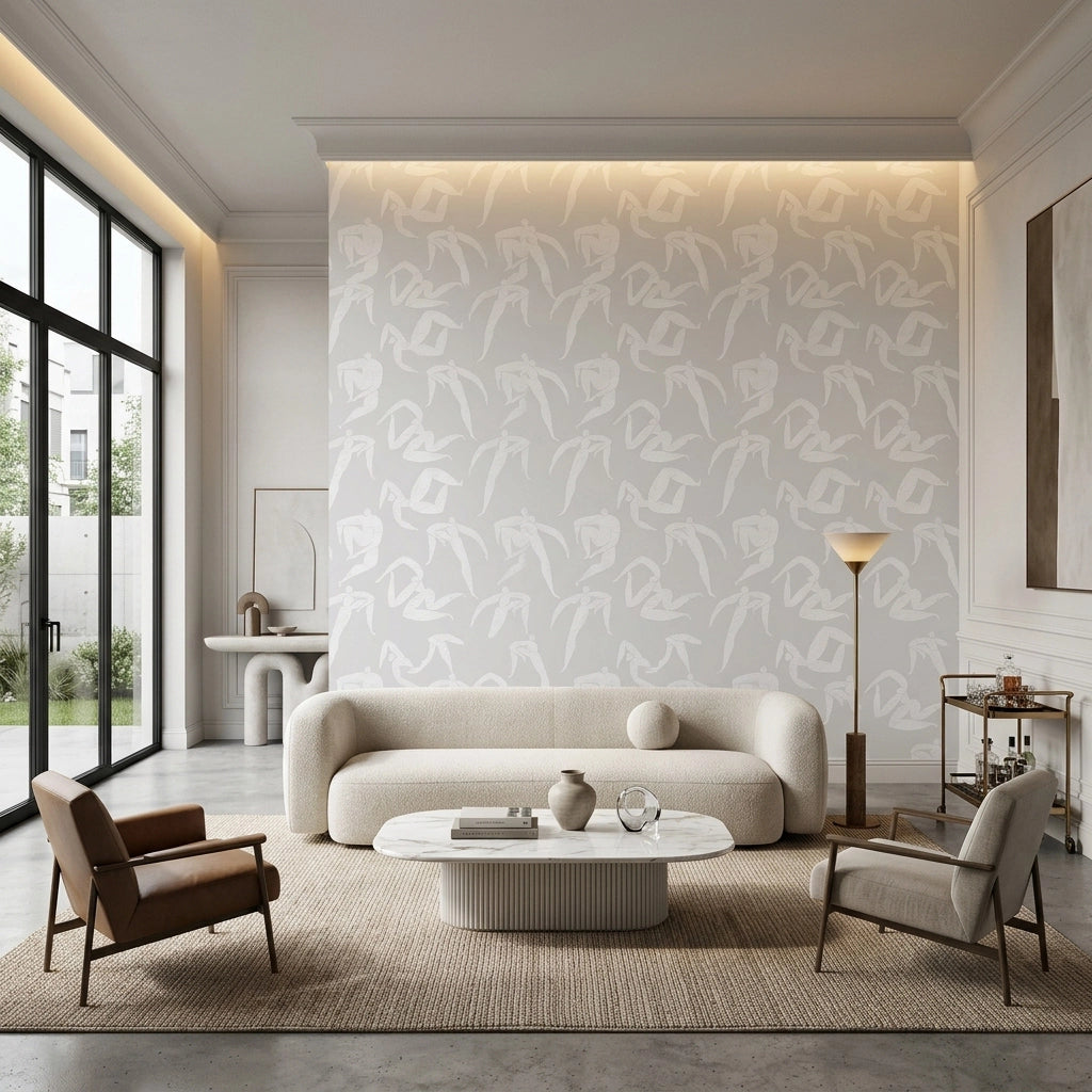 Soft Brush Shapes Wallpaper – Silver Cloud room