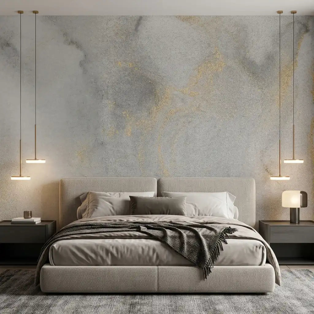Soft Grey & Gold Fleck Wallpaper Mural – Bedroom