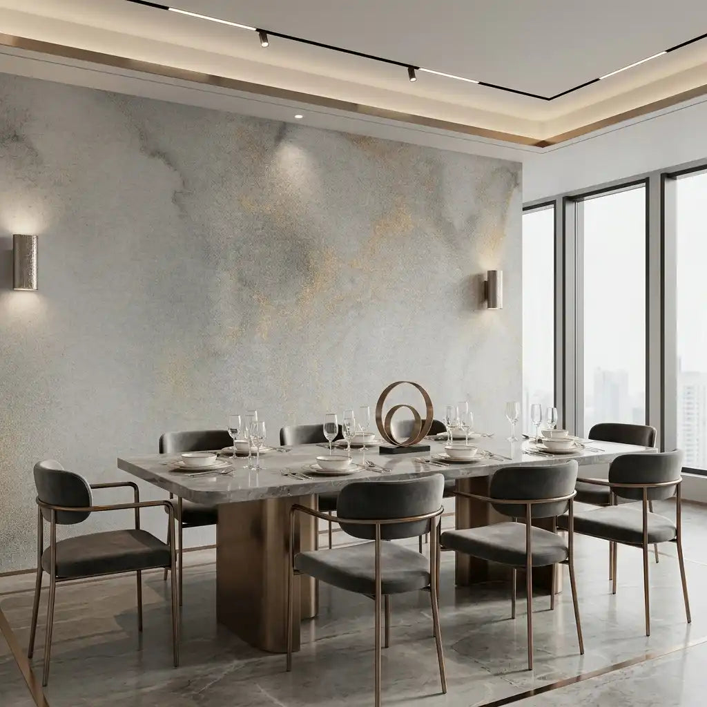 Soft Grey & Gold Fleck Wallpaper Mural – Dining Room