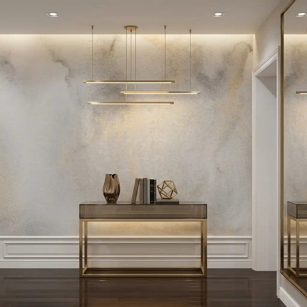 Soft Grey & Gold Fleck Wallpaper Mural – Hallway