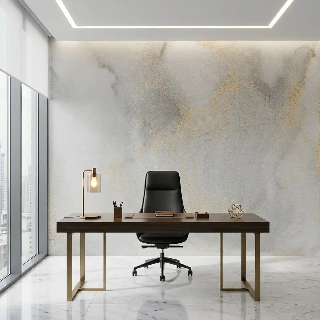 Soft Grey & Gold Fleck Wallpaper Mural – Office