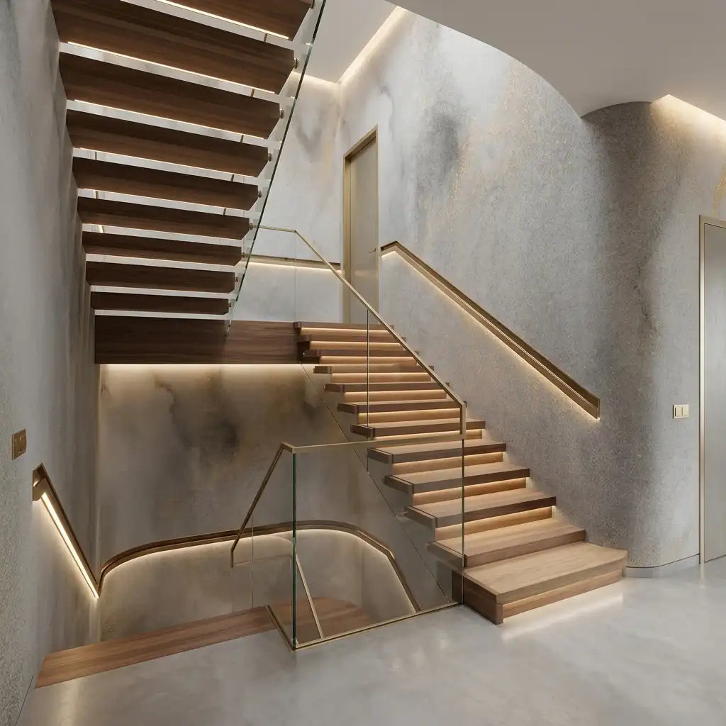 Soft Grey & Gold Fleck Wallpaper Mural – Staircase