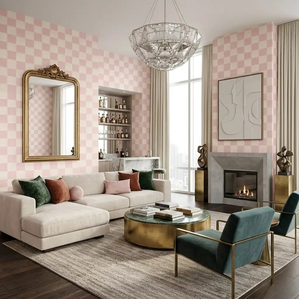 Soft Painted Checkerboard Wallpaper – Blush Pink