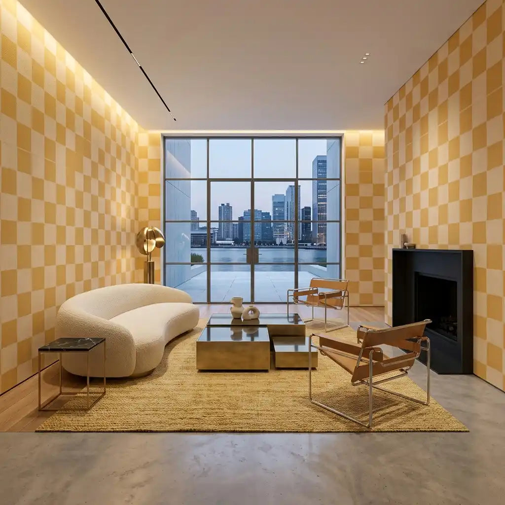 Soft Painted Checkerboard Wallpaper – Honey Gold