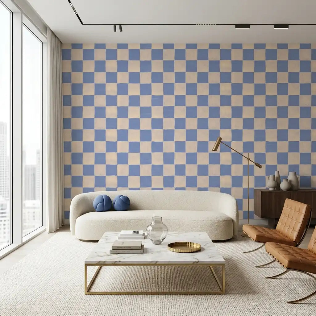 Soft Painted Checkerboard Wallpaper – Periwinkle