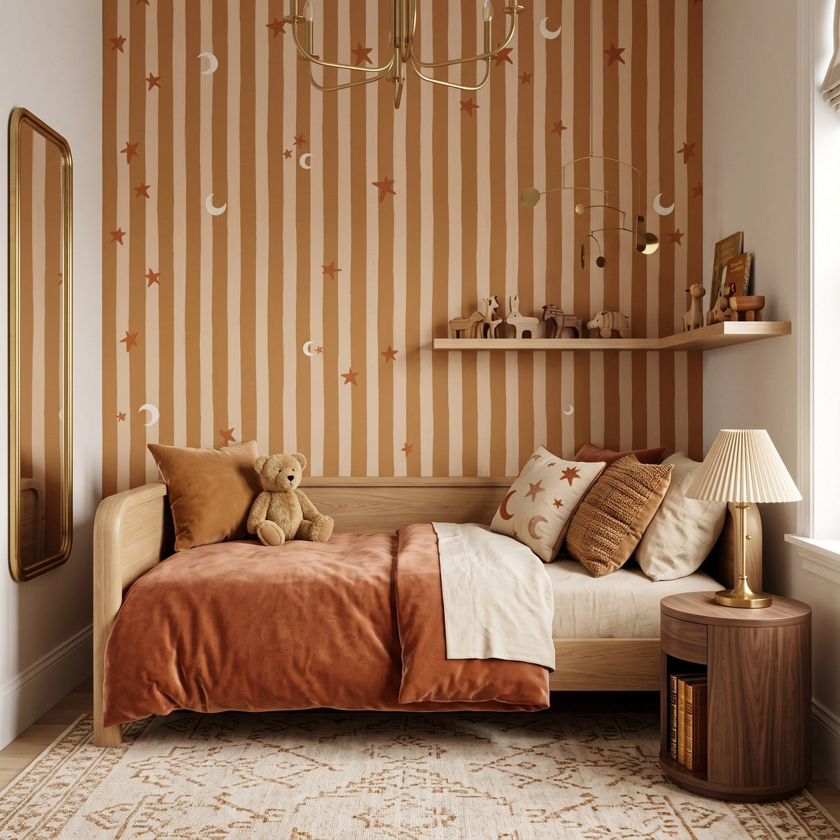 Stars & Moons Stripe Wallpaper – Caramel Dusk