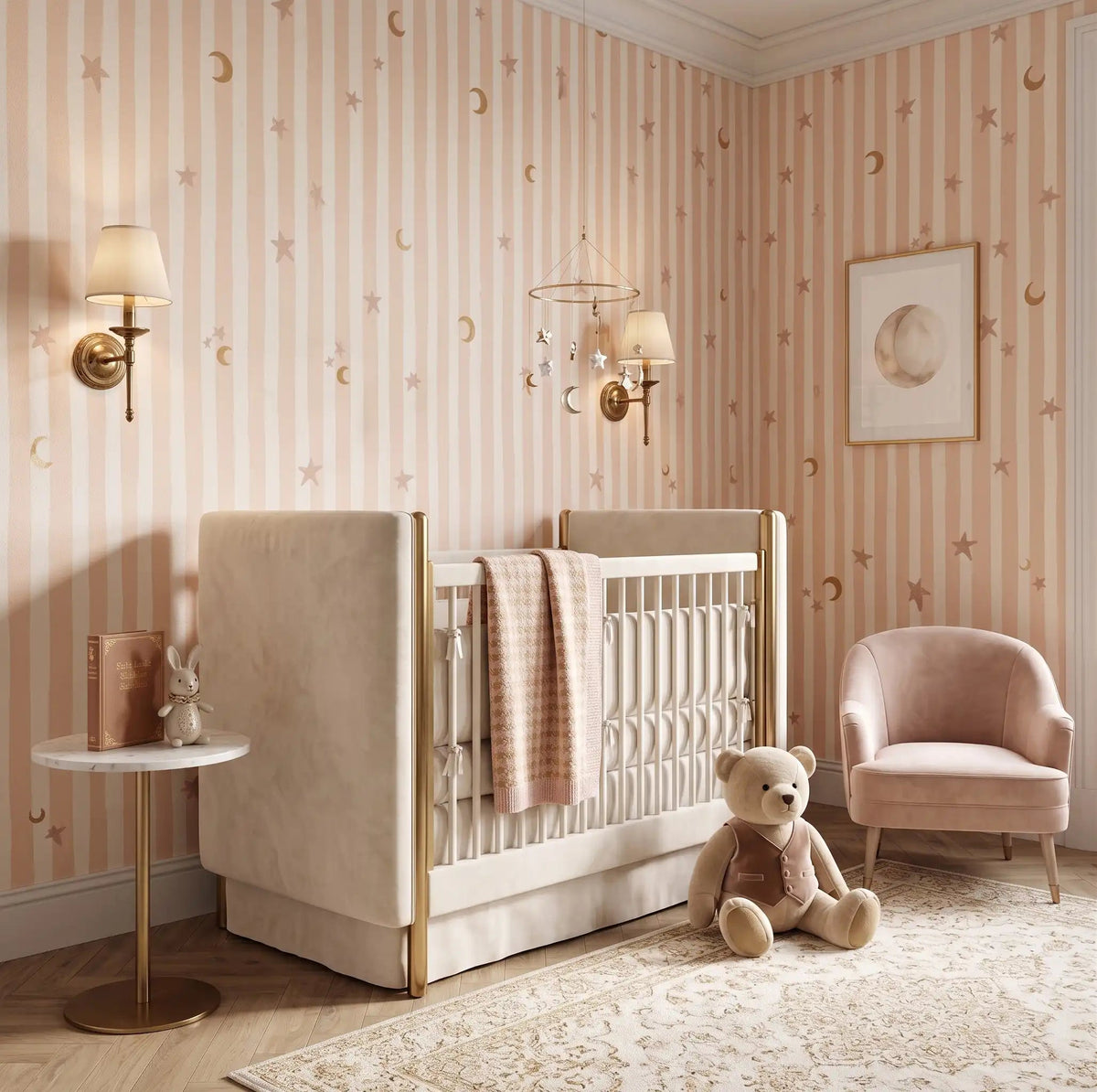 Stars & Moons Stripe Wallpaper – Cocoa Latte
