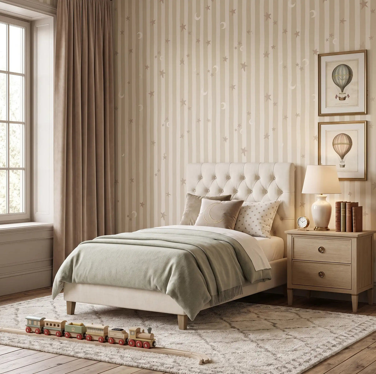 Stars & Moons Stripe Wallpaper – Sandstone Moon