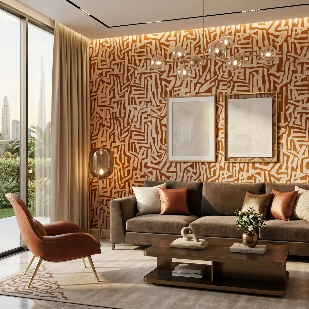 Tangled Ribbon Wallpaper – Burnt Almond room