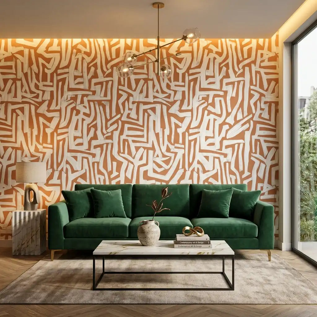 Tangled Ribbon Wallpaper – Chalk Terracotta room